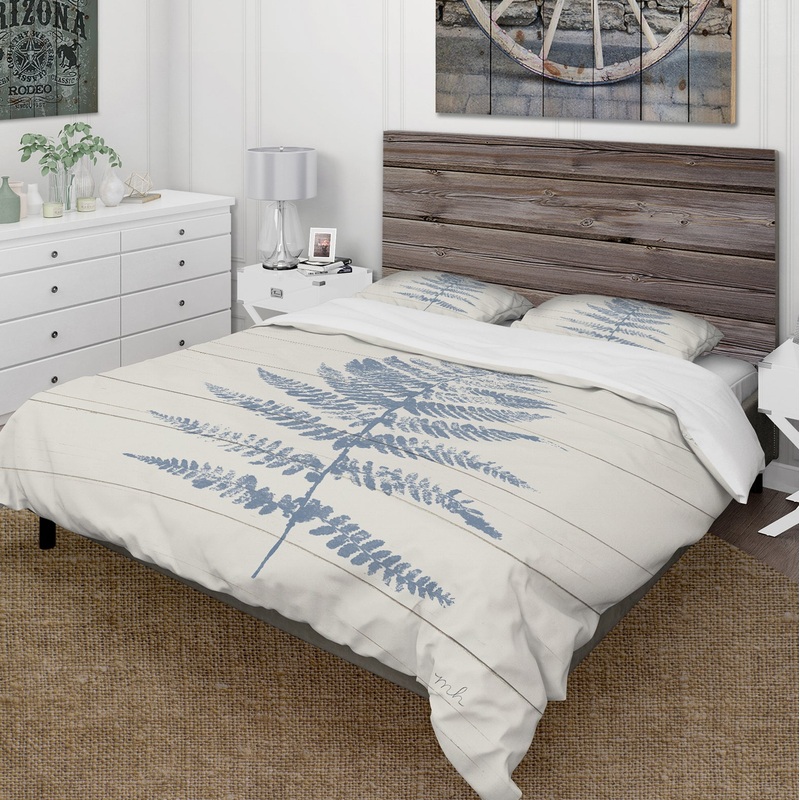 Blue Fern Print on wood II - Cottage Duvet Cover Set