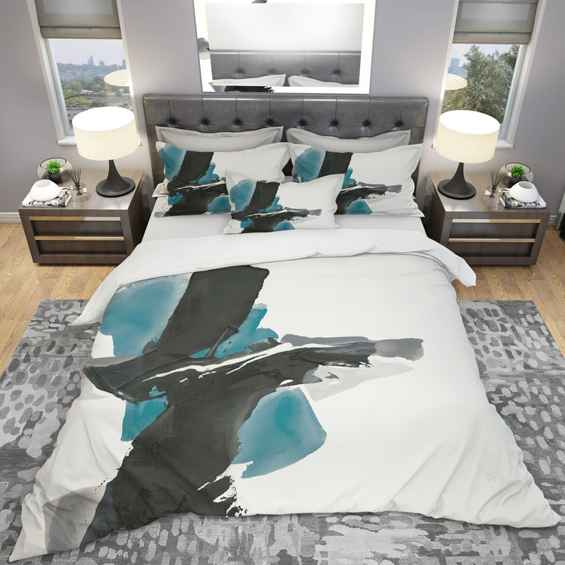 Geometric Black and Teal IV - Geometric Duvet Cover Set