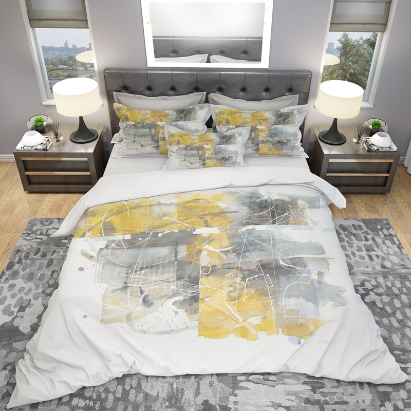 Moving In and Out of Traffic II Yellow Grey - Geometric Duvet Cover Set