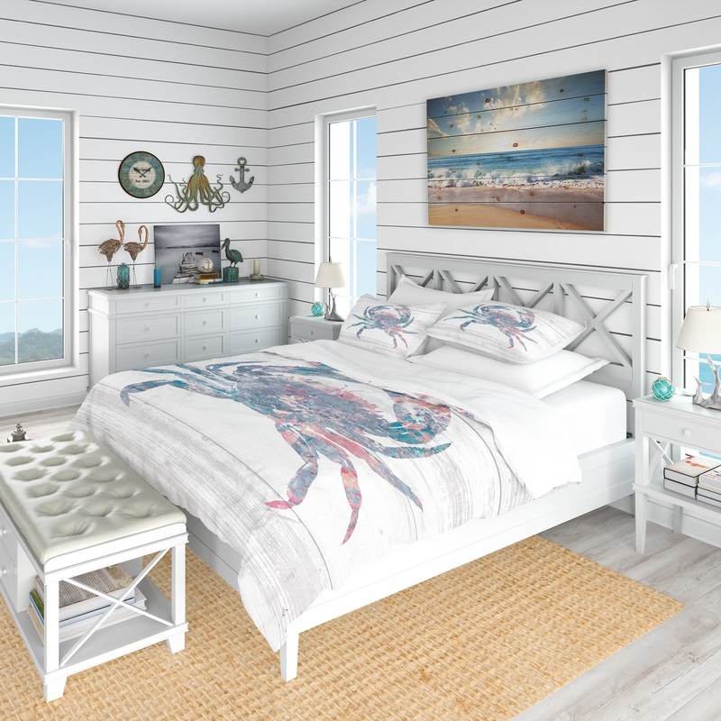 Pink Crab Ocean Life - Coastal Duvet Cover Set