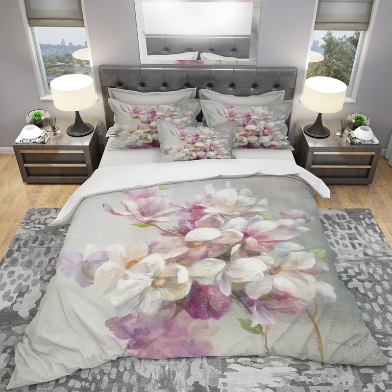 Pink Magnolia Flowers - Shabby Duvet Cover Set