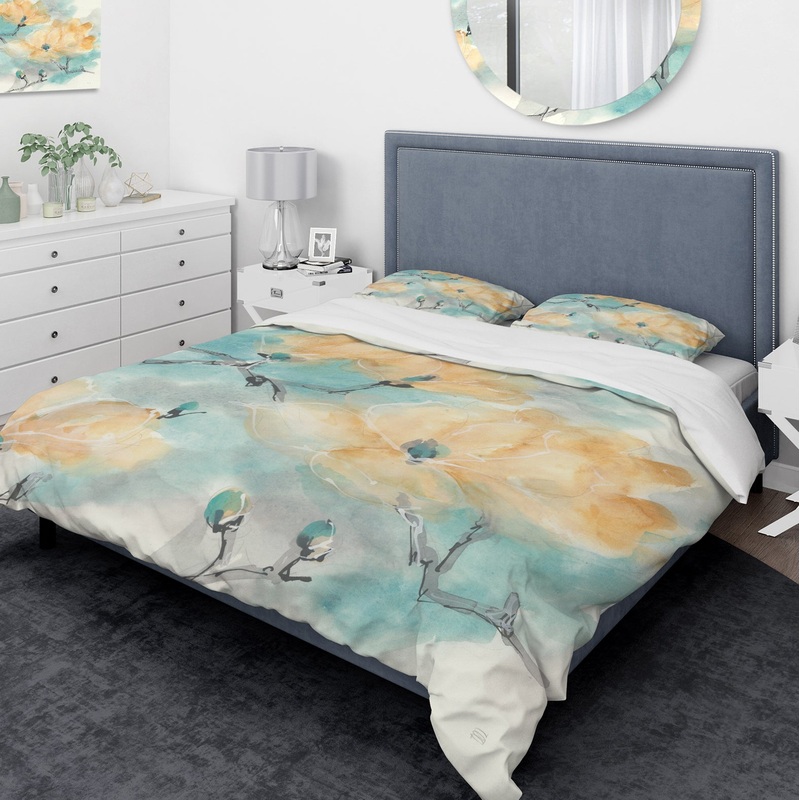 Teal Buds I - Traditional Duvet Cover Set