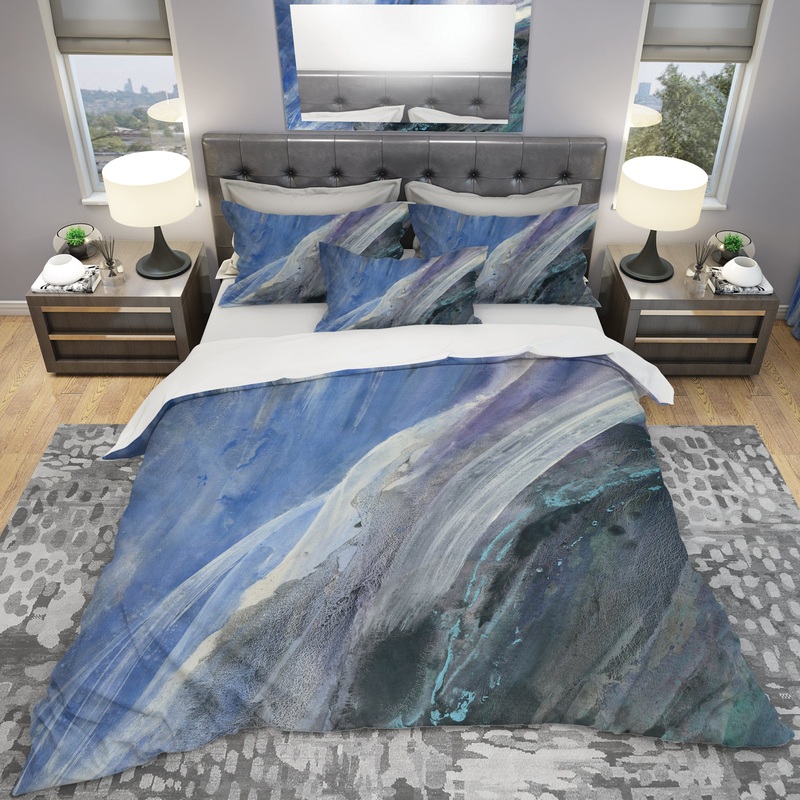 Black And Blue Abstract Water Painting - Geometric Duvet Cover Set
