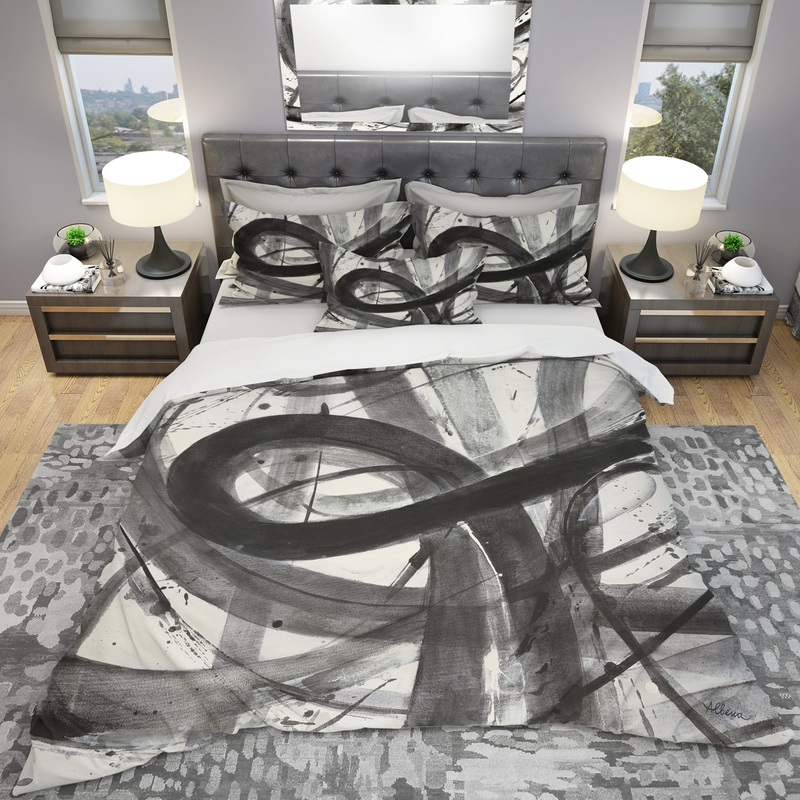 Black and White Minimalistic Painting - Geometric Duvet Cover Set