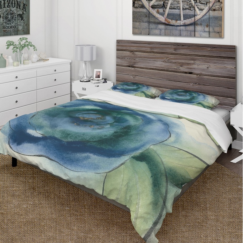 Blue Floral Poppies I - Cottage Duvet Cover Set