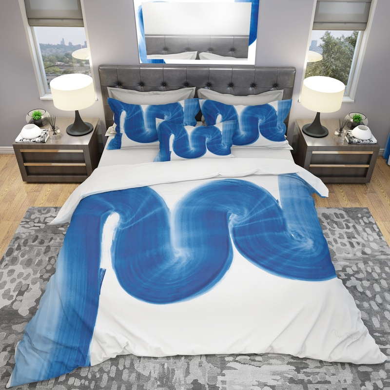 Blue Geometric S Curve - Geometric Duvet Cover Set