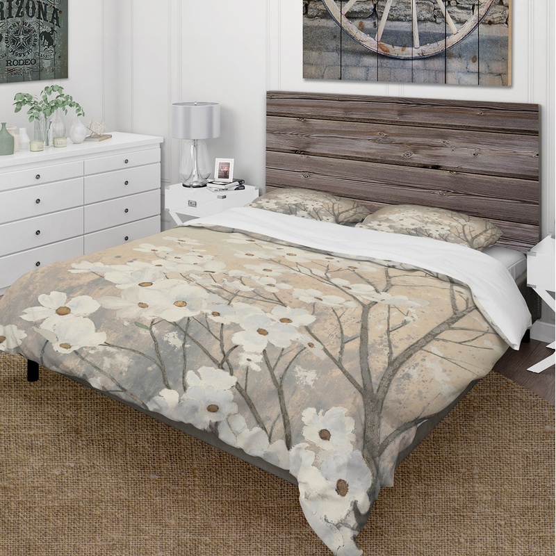 Brown onn Grey Blossoms - Cottage Duvet Cover Set