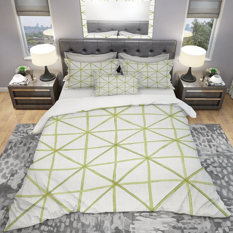 geometric Green Triangle II - Geometric Duvet Cover Set