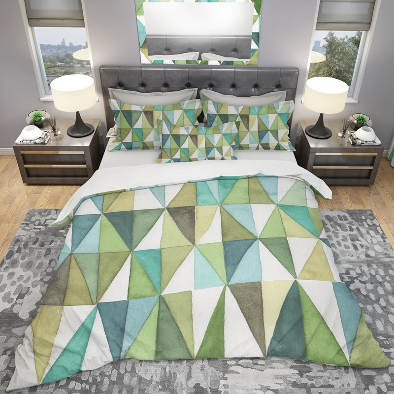 geometric Green Triangle III - Geometric Duvet Cover Set