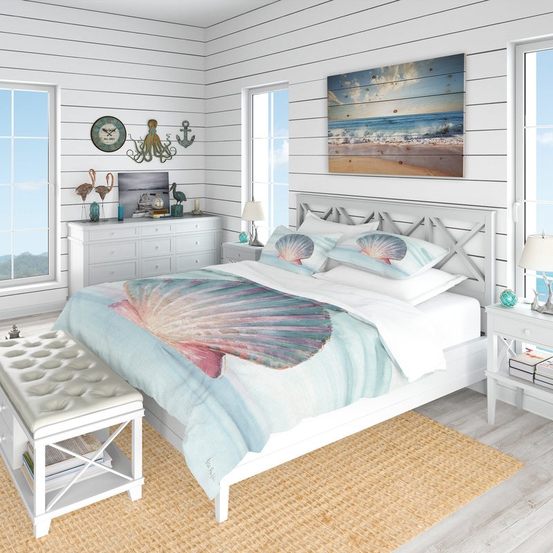Ocean Shell on Blue - Coastal Duvet Cover Set