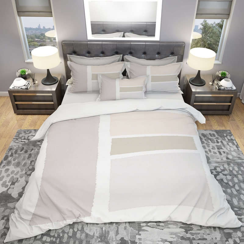 Painted Simple Form Neutral on White - Geometric Duvet Cover Set