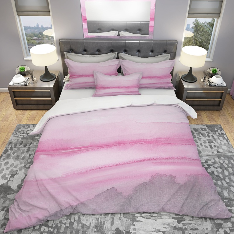 Pink Handpainted Abstract Watercolor - Geometric Duvet Cover Set