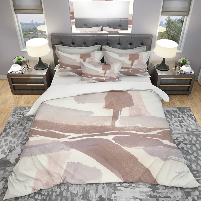 White and Placid I Blush - Geometric Duvet Cover Set