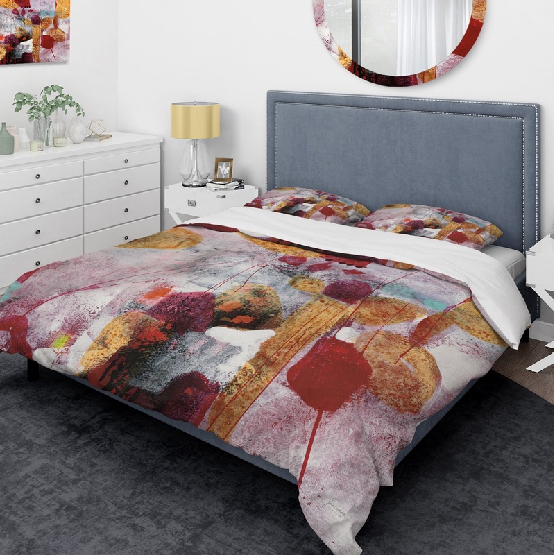 Abstract Watercolor with Red and Yellow - Glam Duvet Cover Set