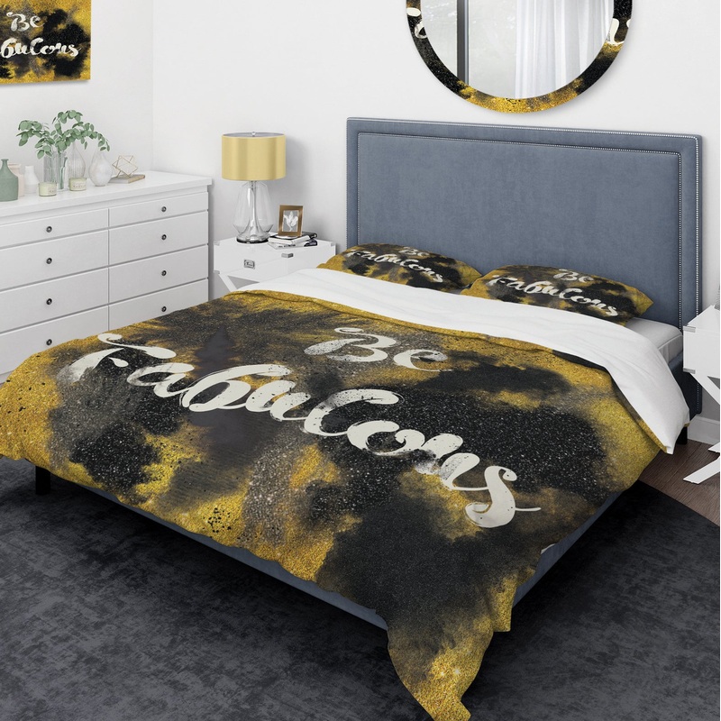 Be Fabulous Quote Black on Gold - Glam Duvet Cover Set