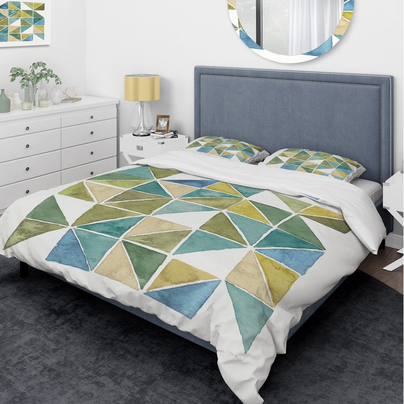 geometric Green Triangle I - Glam Duvet Cover Set