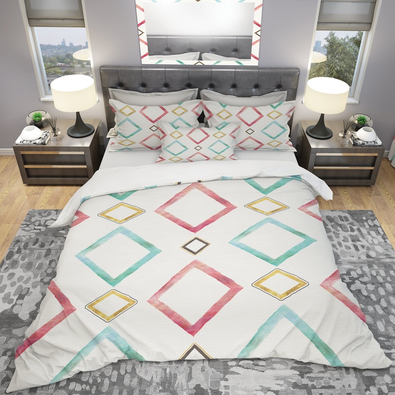 Gilded Red and Blue Diamonds - Geometric Duvet Cover Set