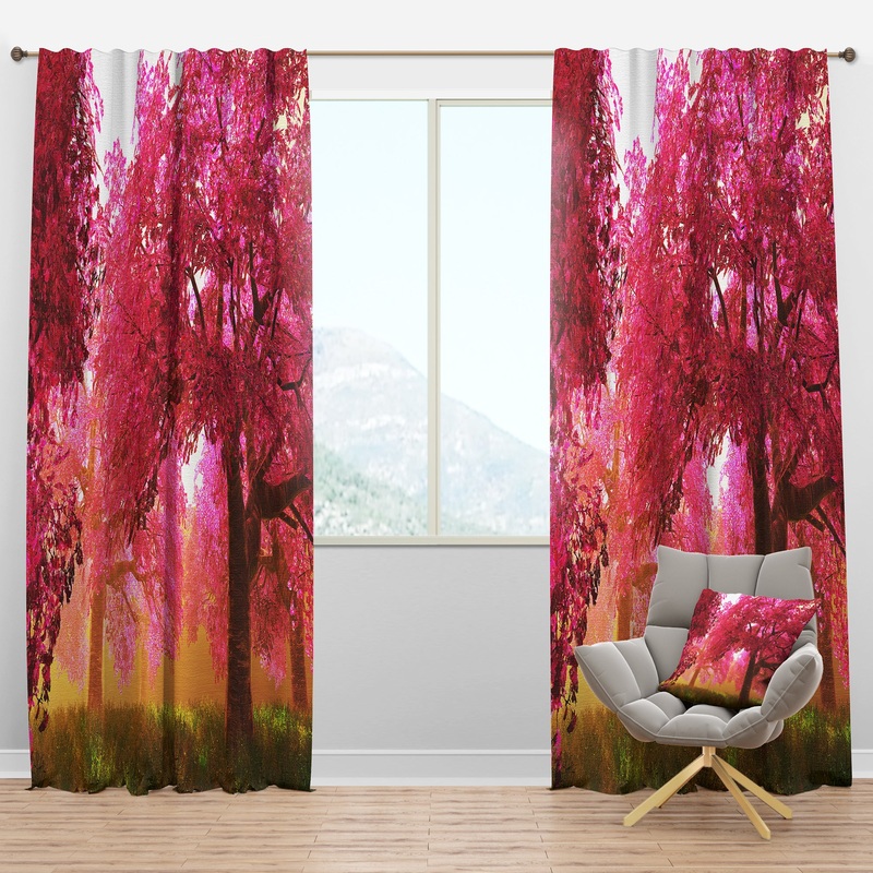 Mysterious Red Cherry Blossoms - Landscape Curtain Panels