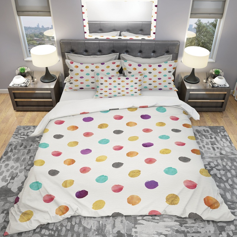 Orange Blue and Purple Polka Dot Pattern - Geometric Duvet Cover Set