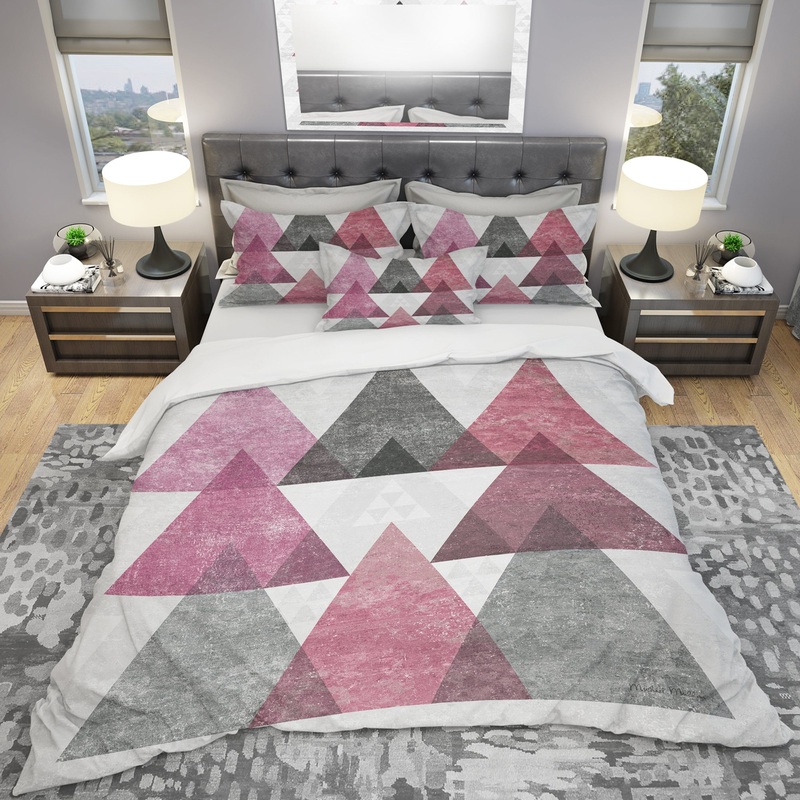 Pink Geometric Mod Triangles I - Geometric Duvet Cover Set