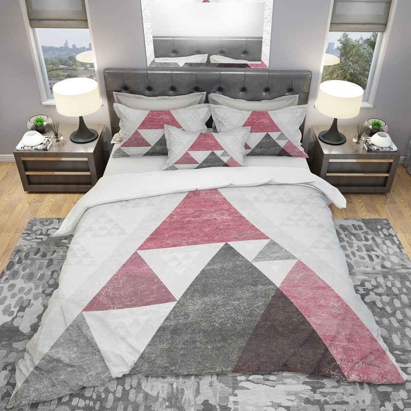 Pink Geometric Mod Triangles II - Geometric Duvet Cover Set