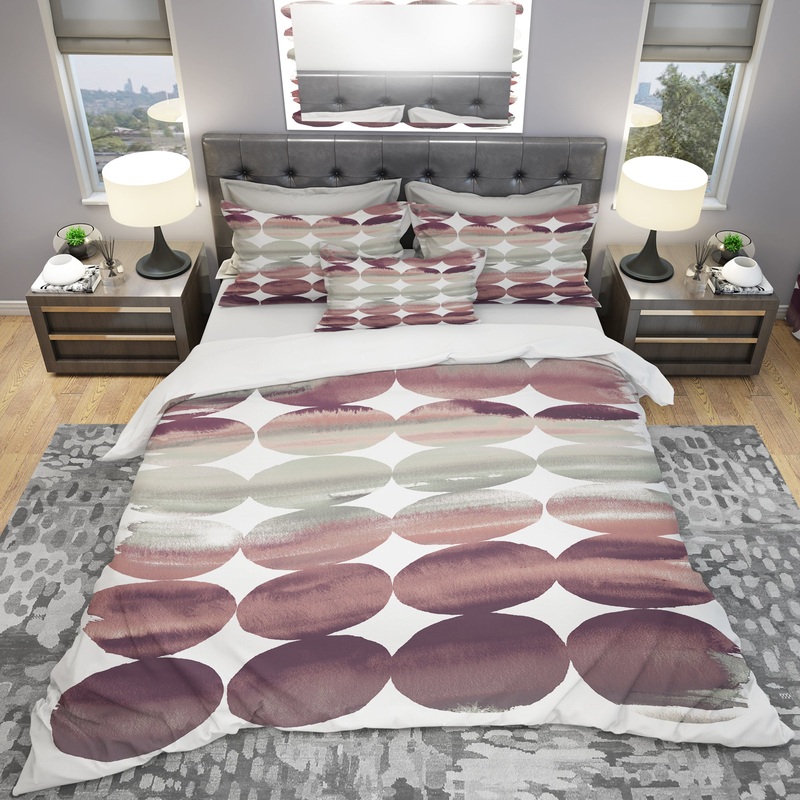 Plum Dots minimal geometric I - Geometric Duvet Cover Set