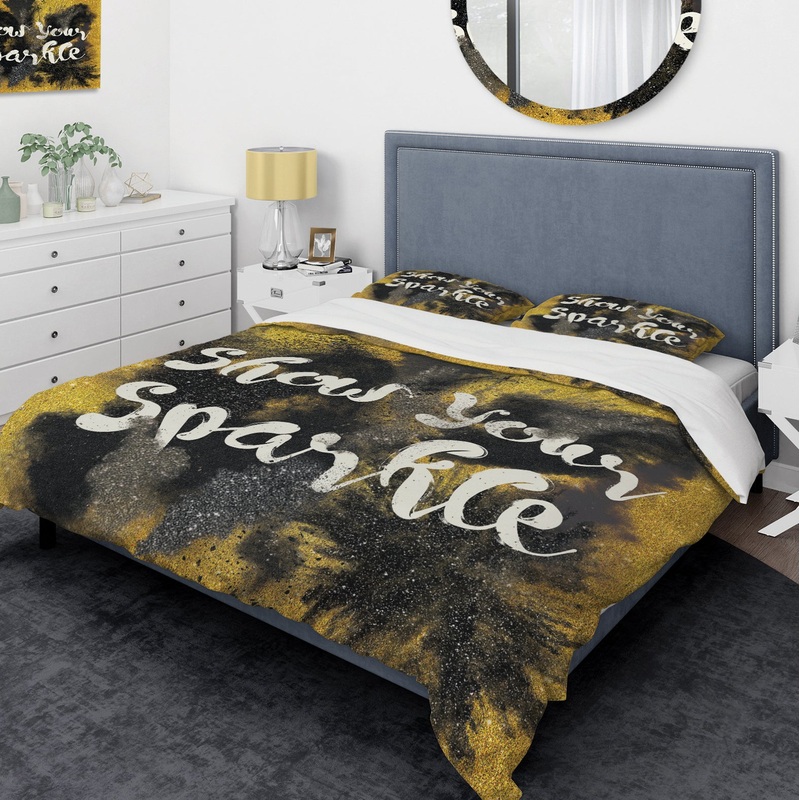 Show Your Sparkle Quote Black on Gold - Glam Duvet Cover Set