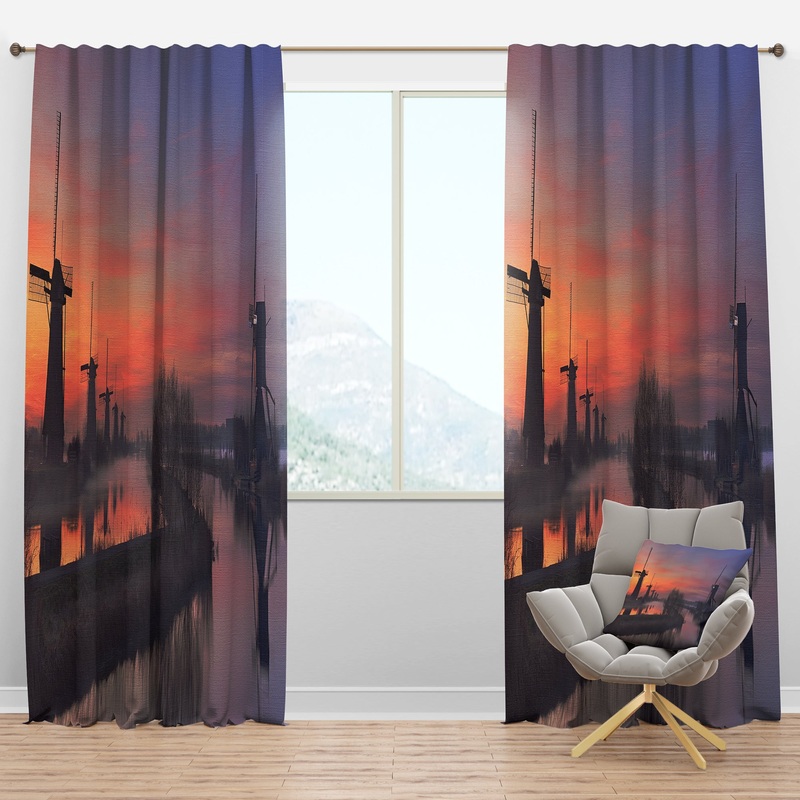 Windmills at Sunrise Panorama - Landscape Curtain Panels