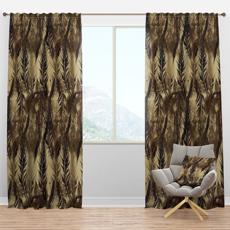 Abstract Pattern with Imprints of Flying Bird Feathers - Southwestern Curtain Panels