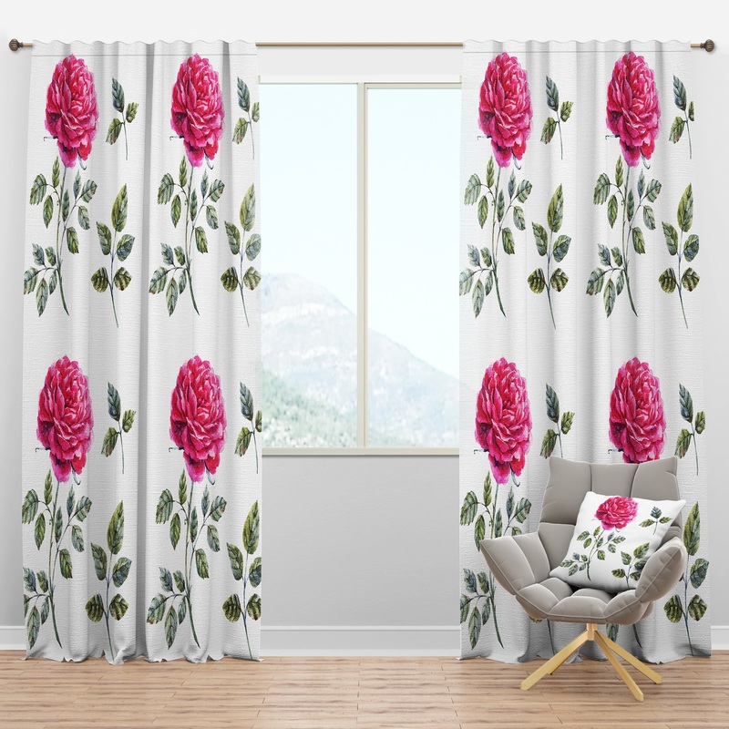 Beautiful Red Rose - Floral Curtain Panels