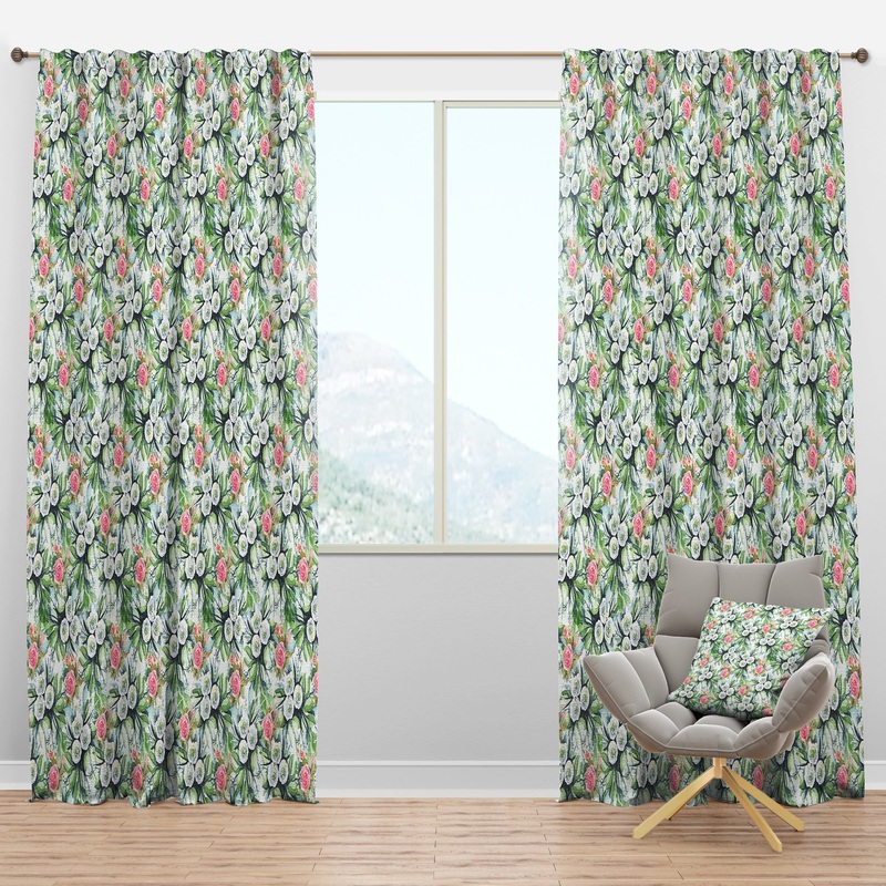 Blue, Purple White Abstract Floral Pattern - Floral Curtain Panels