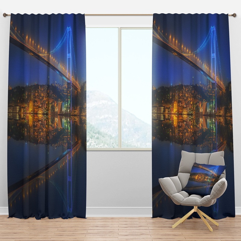 Bosphorus bridge at night Istanbul Skyline - Cityscapes Curtain Panels