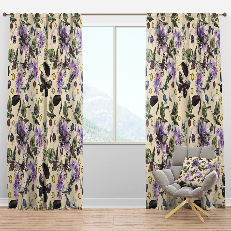 Butterflies and Flowers - Farmhouse Curtain Panels