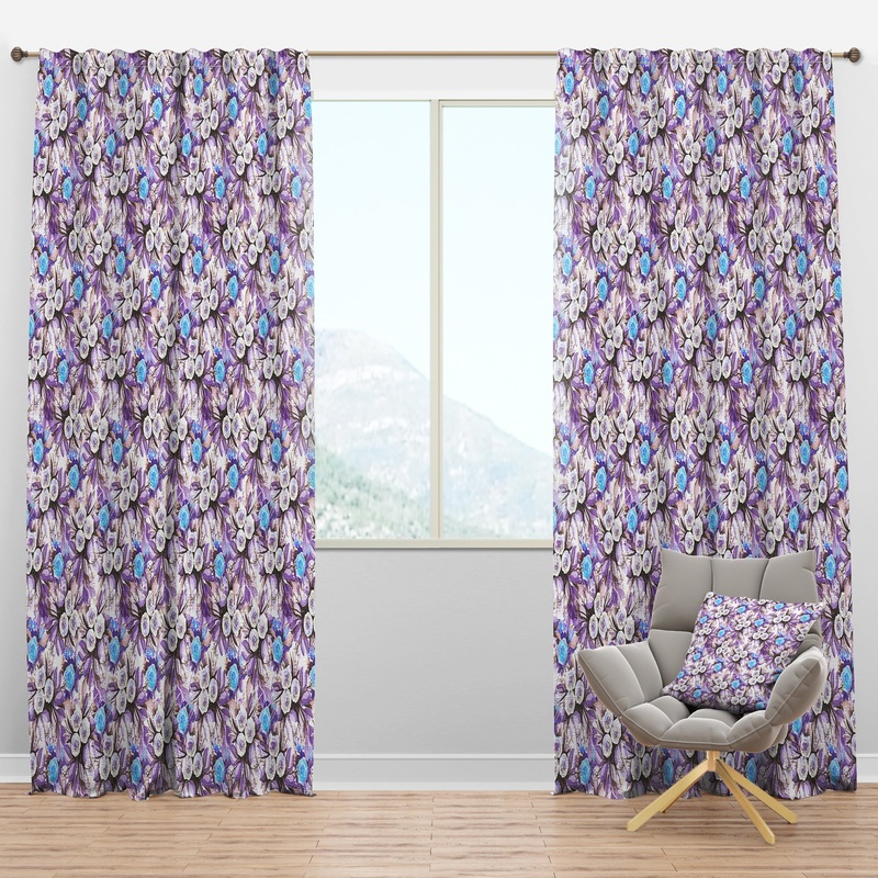 Cascade Bouquet Royal Blue Purple and White Flowers - Floral Curtain Panels