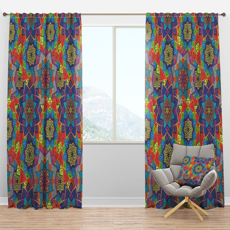 Colored Indian Ornament - Bohemian & Eclectic Curtain Panels