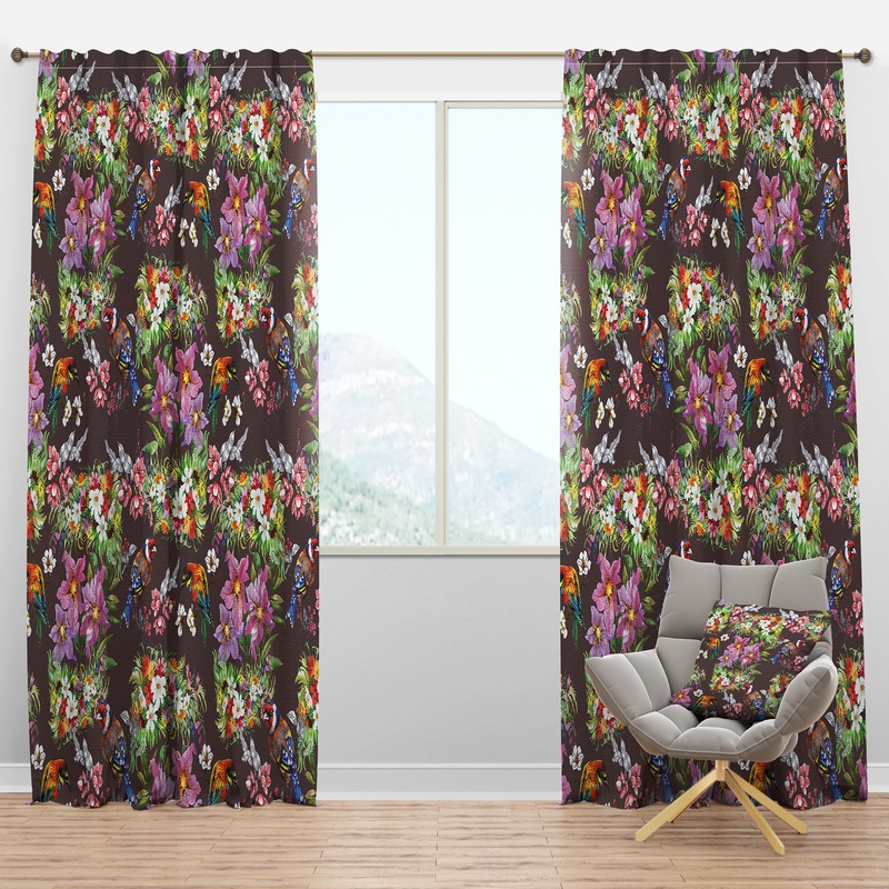 Colorful Birds and Flowers - Floral Curtain Panels