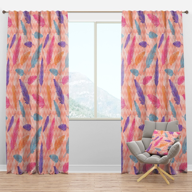 Colorful Feathers Pattern - Southwestern Curtain Panels
