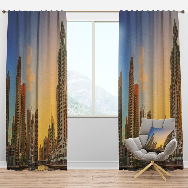 Dubai Marina bay with yacht - Cityscapes Curtain Panels