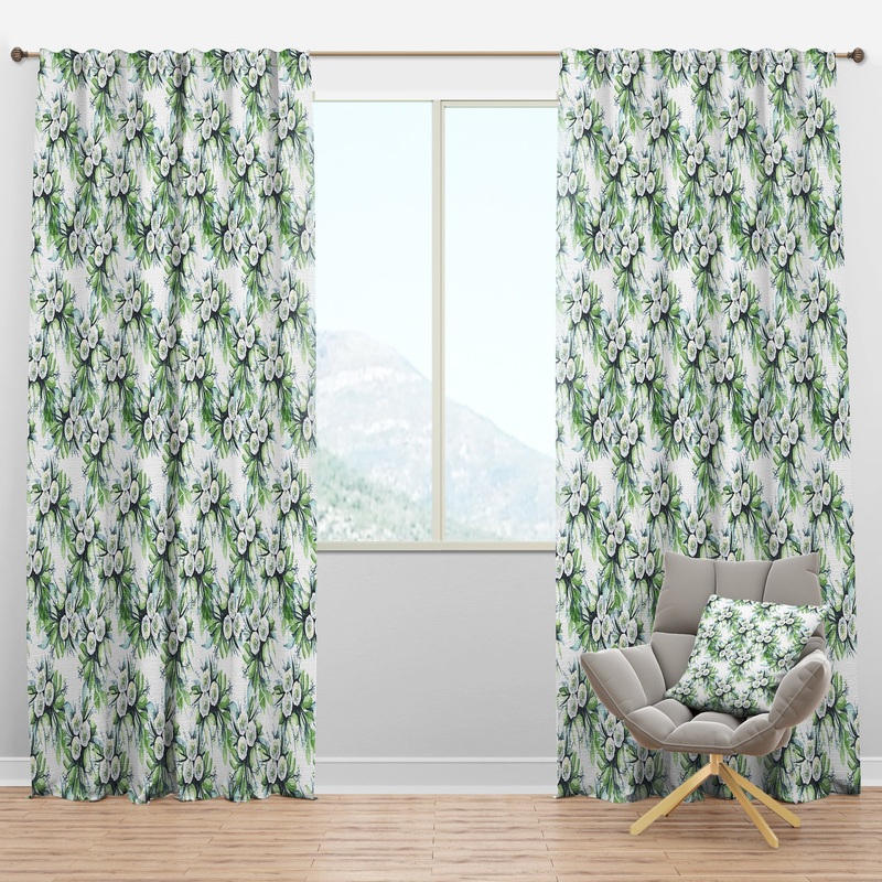Elegant White Roses Bridesmaid's Bouquet - Floral Curtain Panels