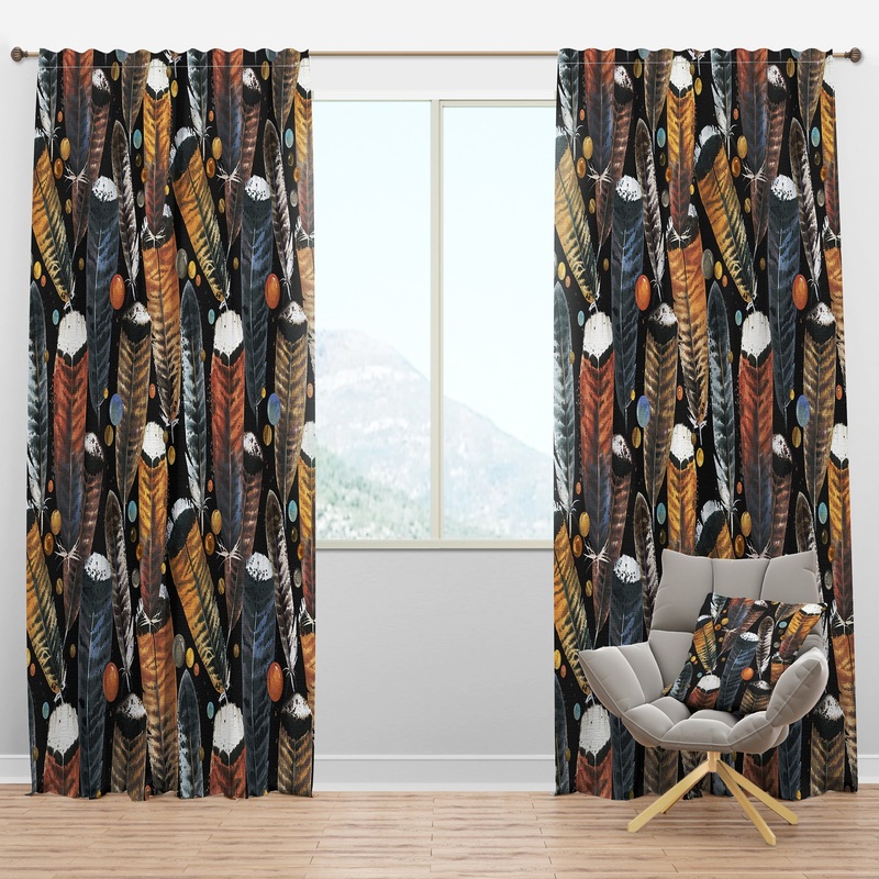 Feathers seamless pattern. - Animals Curtain Panels