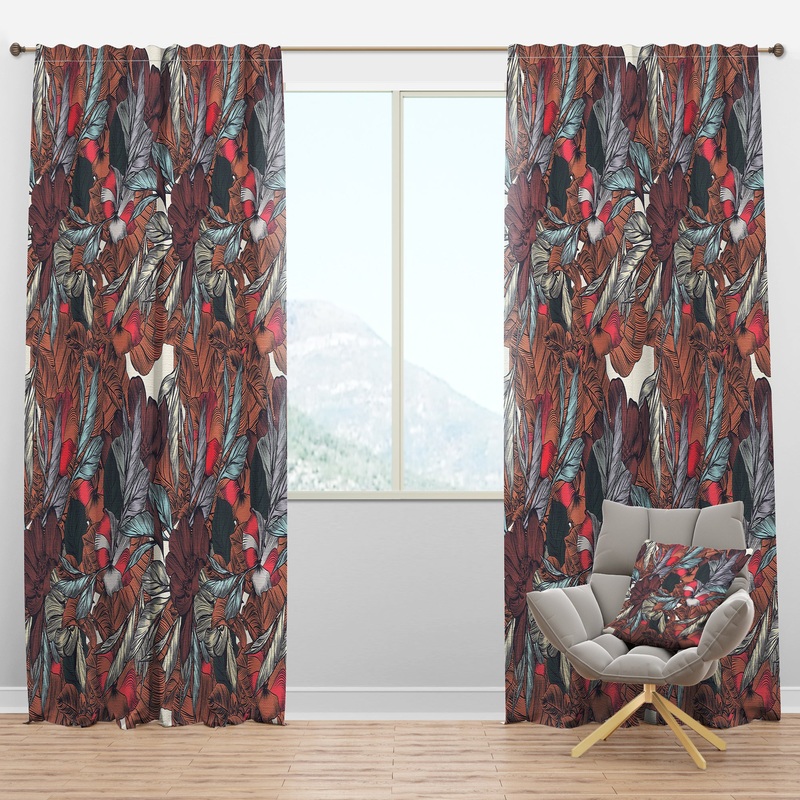 Floral Botanical Pattern with Engraved Flowers - Bohemian & Eclectic Curtain Panels
