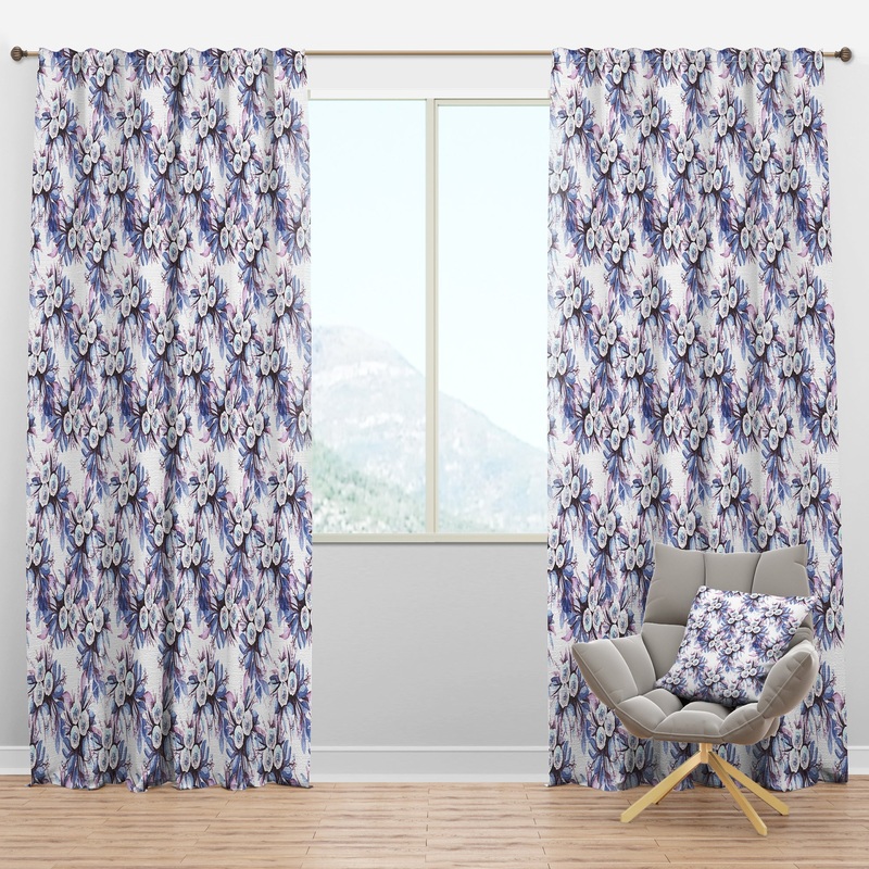 Floral pattern in Purples and Blues - Floral Curtain Panels