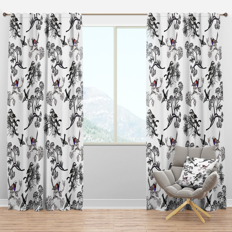Floral pattern with birds - Floral Curtain Panels