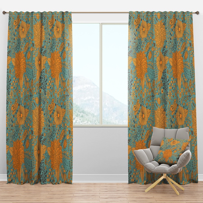 Flower Pattern Botanic Texture - Bohemian & Eclectic Curtain Panels
