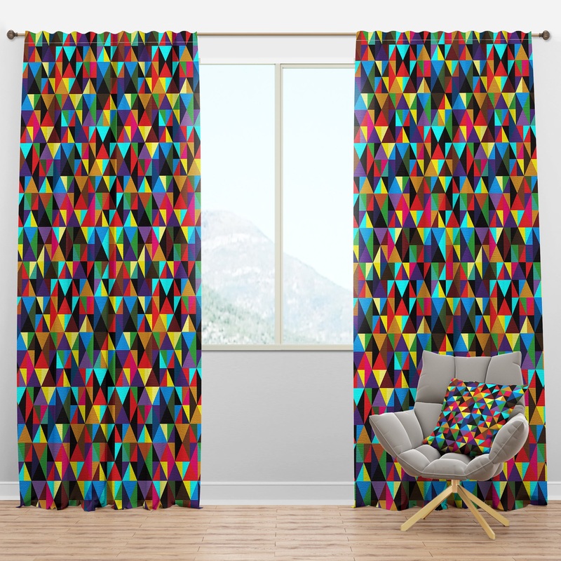 Geometric Pattern with Triangles & Squares - Modern Curtain Panels
