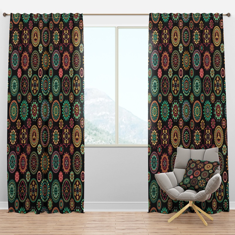 Geometric Round Ethnic Decorative Elements - Bohemian & Eclectic Curtain Panels