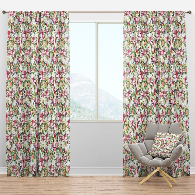 Seamless Pattern red roses on White - Floral Curtain Panels