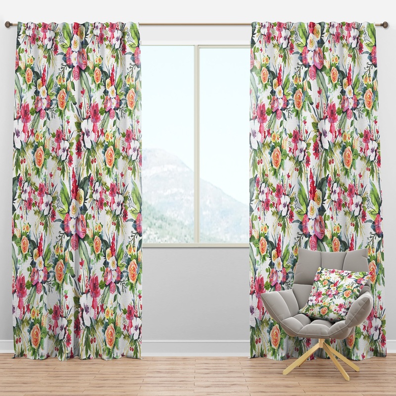 Summertime Wedding Flowers Red White and Yellow - Floral Curtain Panels