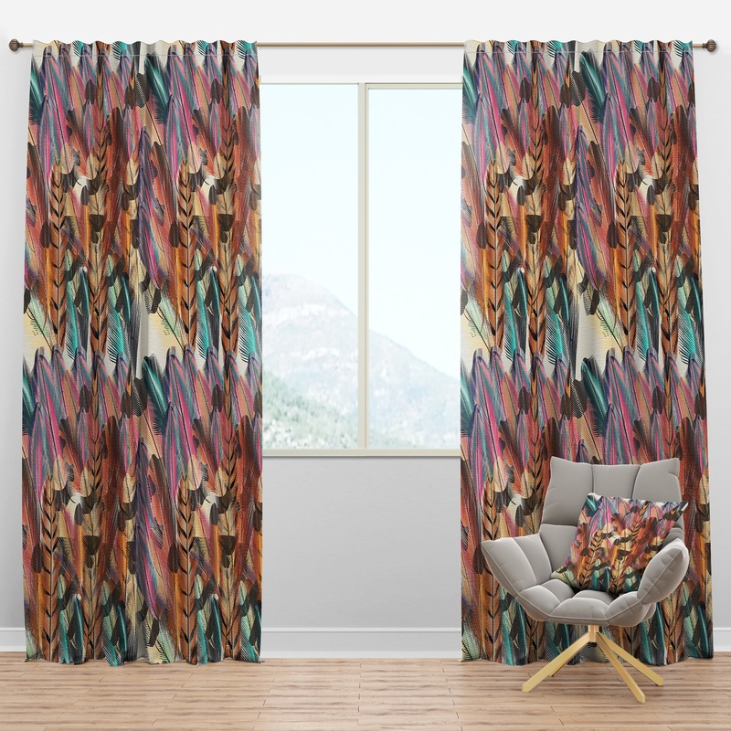 Tiger Patterned Boheman Feathers - Southwestern Curtain Panels