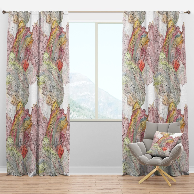 Watercolor Painting with Ethnic Motif - Bohemian & Eclectic Curtain Panels